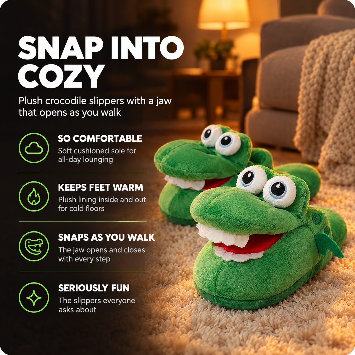 Croc Snap Slippers: so comfortable, keeps feet warm, snaps as you walk, seriously fun